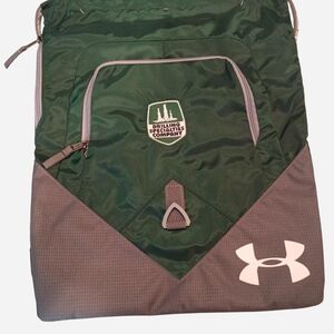 Under Armour Green and Gray Drawstring Backpack with Front Zip Pocket